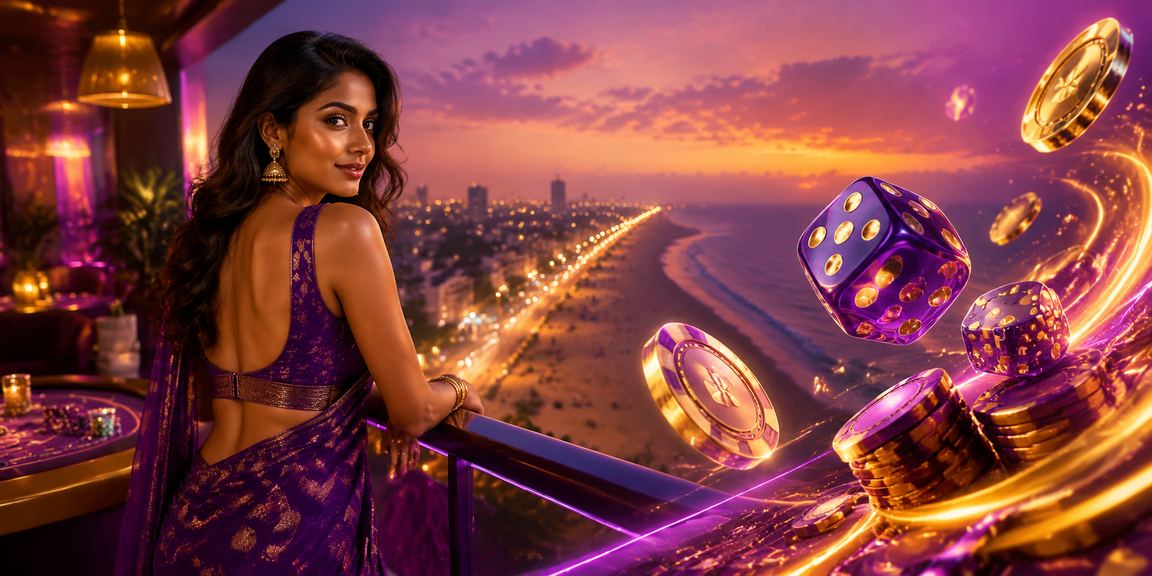 Chennai neon lights illuminate a live casino dice game setting