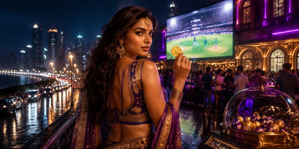 Neon-lit cricket betting arena showcasing vibrant sports action in India